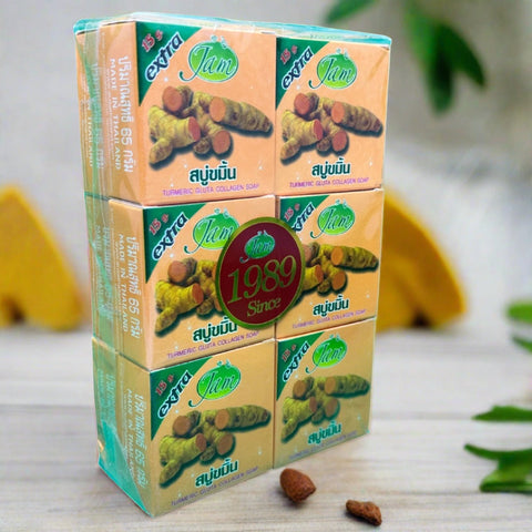 Jam Turmeric Gluta Collagen Soap 65g (Pack of 12) Jam Turmeric Gluta Collagen Soap 65g (Pack of 12)