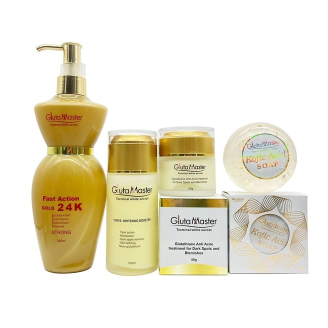 Gluta Master 24Gold K Kojic Acid Fast Whitening Action Remove Dark Spots & Treatment Acne with Glutathione Diamant Skincare Set