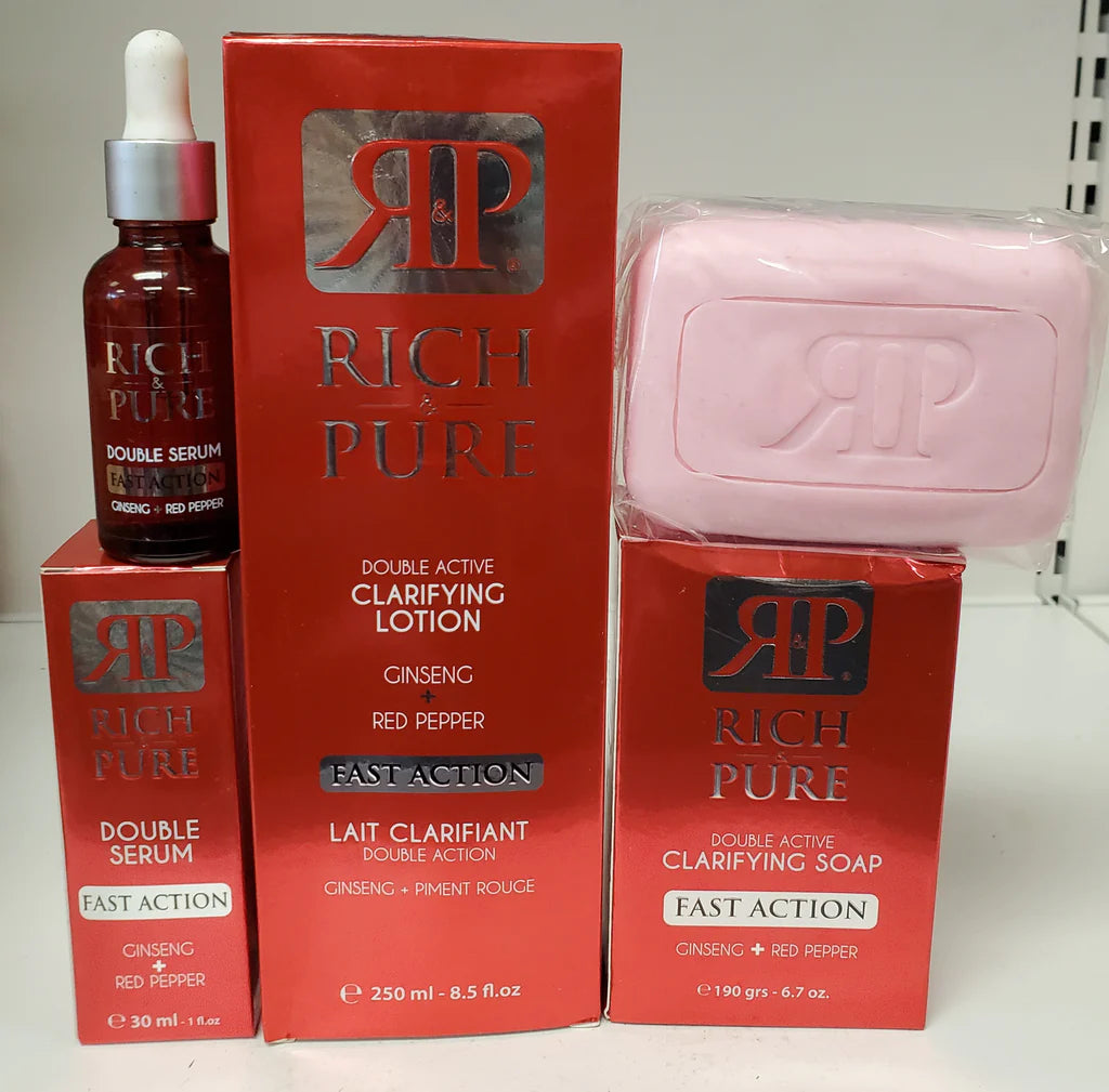 Rich Pure Double Active Clarifying Lotion + Soap + Serum